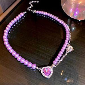 🌟 Beautiful Purple Pearl Crystal Two Tone Chain Necklace